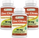 En İyi Doğallar Çinko 30 mg Supplements (as çinko Citrate) - Yetişkinler Immune Desteği için çinko Vitaminleri - 120 Tablet (120 Kont (Üçüncü Kont)