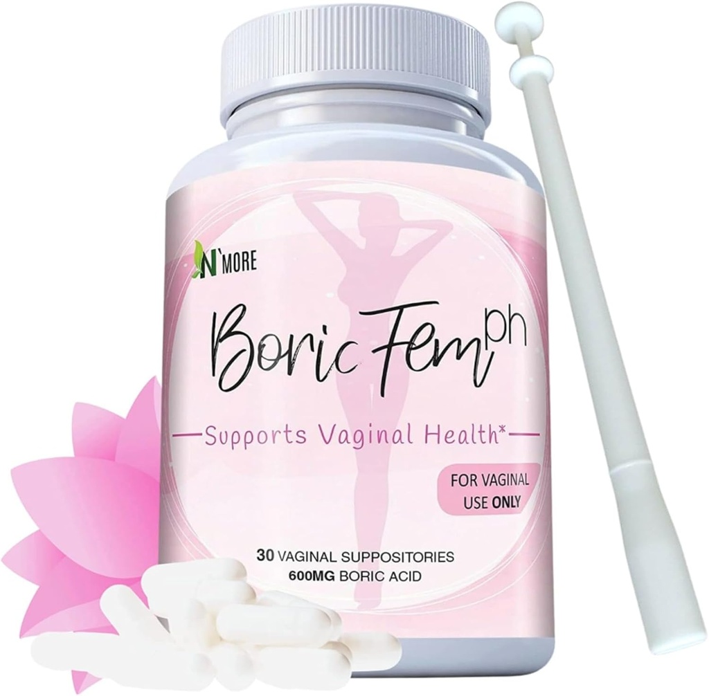 N'More Boric Acid Vaginal Suppositories - ABD'de %100 Pure Made - Boricfem Support Vaginal Health (One) (30 Hizmet, Boricfem with Applicator)