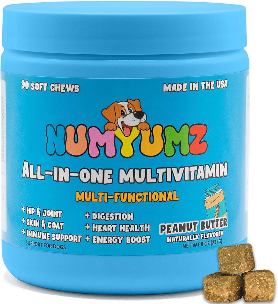Doğal 15in-One Complete Daily Multivitamin Dog Chew Supplement - Ortak Sağlık, Omega-3 Fatty Asits, Vitaminler, Immune Support - Tasty Treats for Health Coat, Skin, Bones - 90 Soft Chews