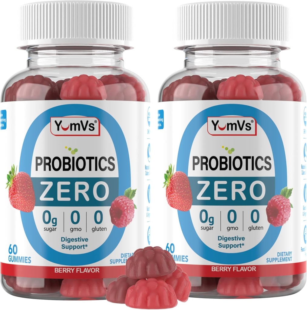 YUM-V'S - Zero Sugar Probiyotik Gummies for Digestive Health - Sugar Free Probiyotiks for Women, Men & Kids - Gut Health Probiyotik Gummies for Yetişkinler & Kids (60 Kont)