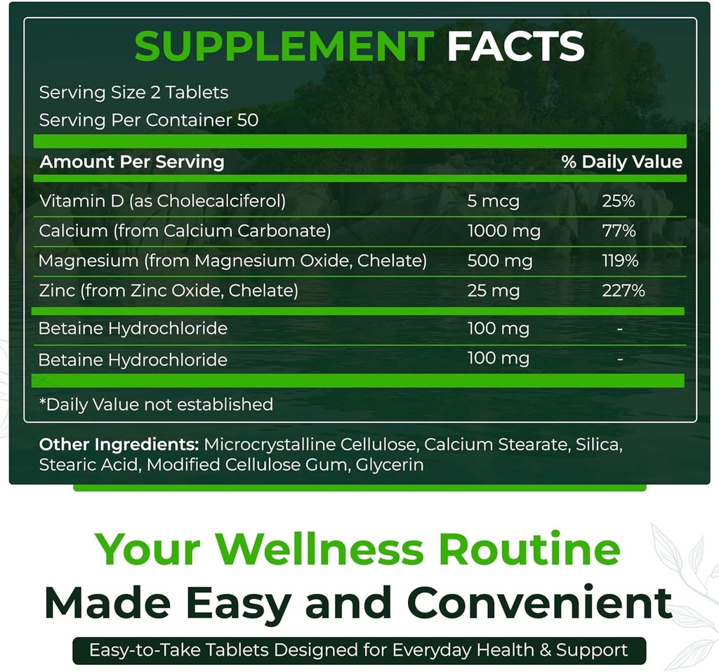 Doğal Nutra 500 Kont, Bone Strength için D3 Vitamini ile Magnezyum Çinko Supplement, Digestion, Health Gluten Free ve Sugar-Free, Essential Mineral Kompleksi