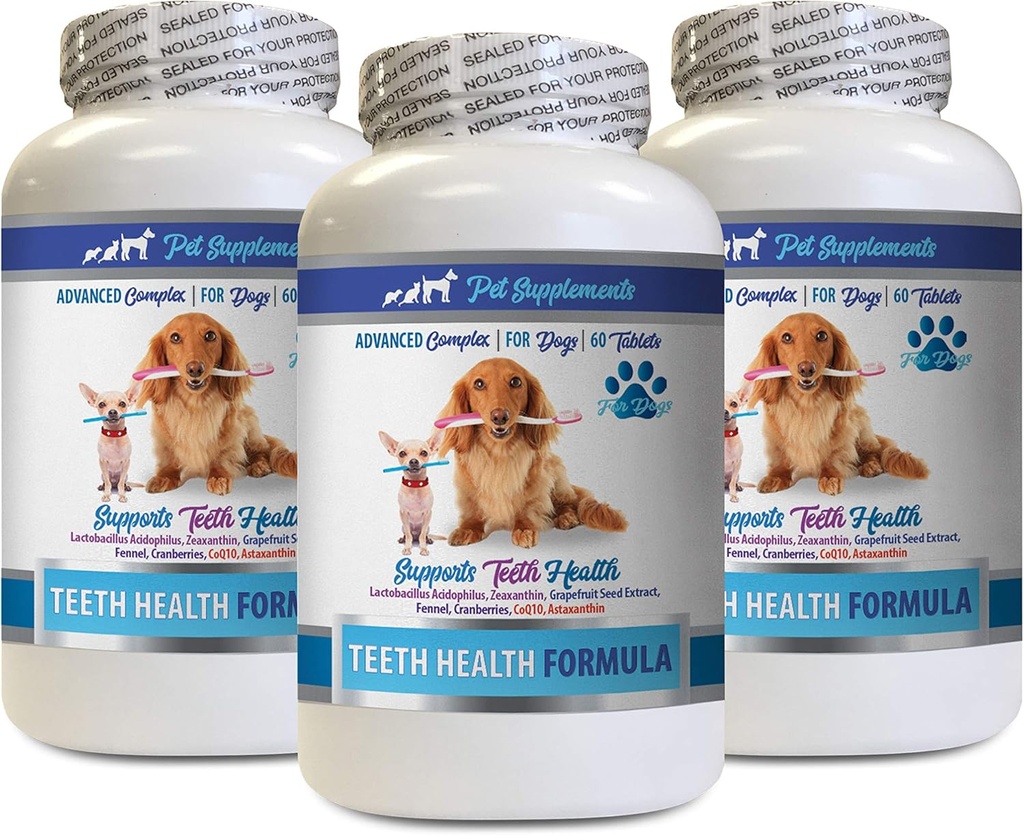 Köpek Kötü Nefes Ürünleri - Köpek Diş Sağlığı Formula - Gelişmiş Destek Kompleksi - Genel Sağlık - Köpekler için koq10 - 3 Şişe (180 Tablet)