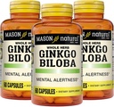 MASON NATURAL Ginkgo Biloba, 3μηνη προμήθεια, βοηθά στη βελτίωση της ψυχικής εγρήγορσης και υποστήριξης Βέλτιστη λειτουργία του εγκεφάλου, 60 κάψουλες (3 πακέτο)