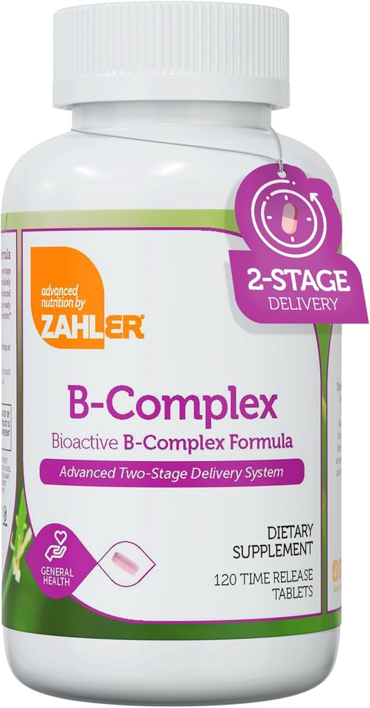 Zahler B-Complex Vitamins for Women & Men - Vitamin B Complex - B Vitamins Complex με B1 B2 B3 B5 B6 B7 B9 B12 - Advanced 2-Stage Delivery System - Gluten Free Kosher Non-GMO VIT B (120 Tablets)