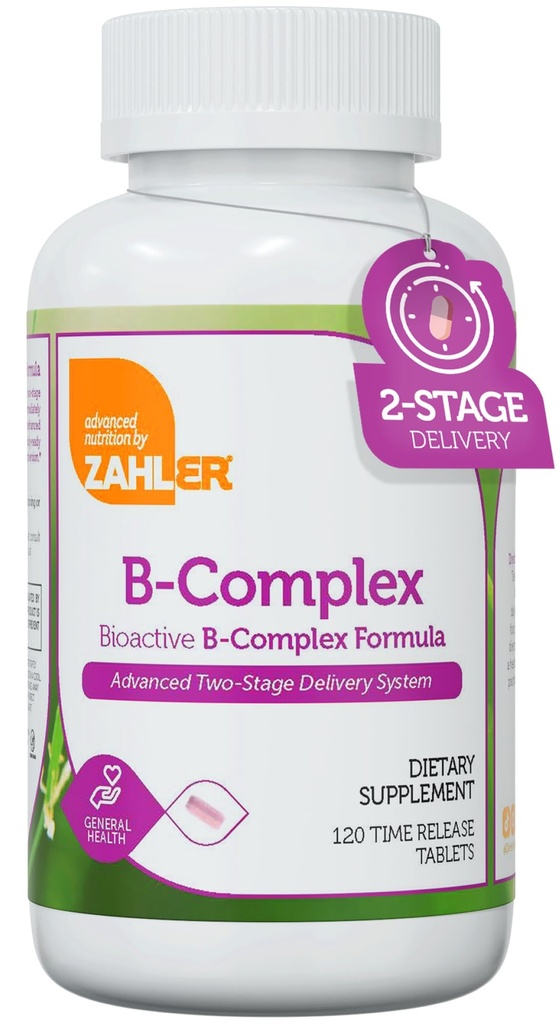 Zahler B-Complex Vitamins for Women & Men - Vitamin B Complex - B Vitamins Complex με B1 B2 B3 B5 B6 B7 B9 B12 - Advanced 2-Stage Delivery System - Gluten Free Kosher Non-GMO VIT B (120 Tablets)