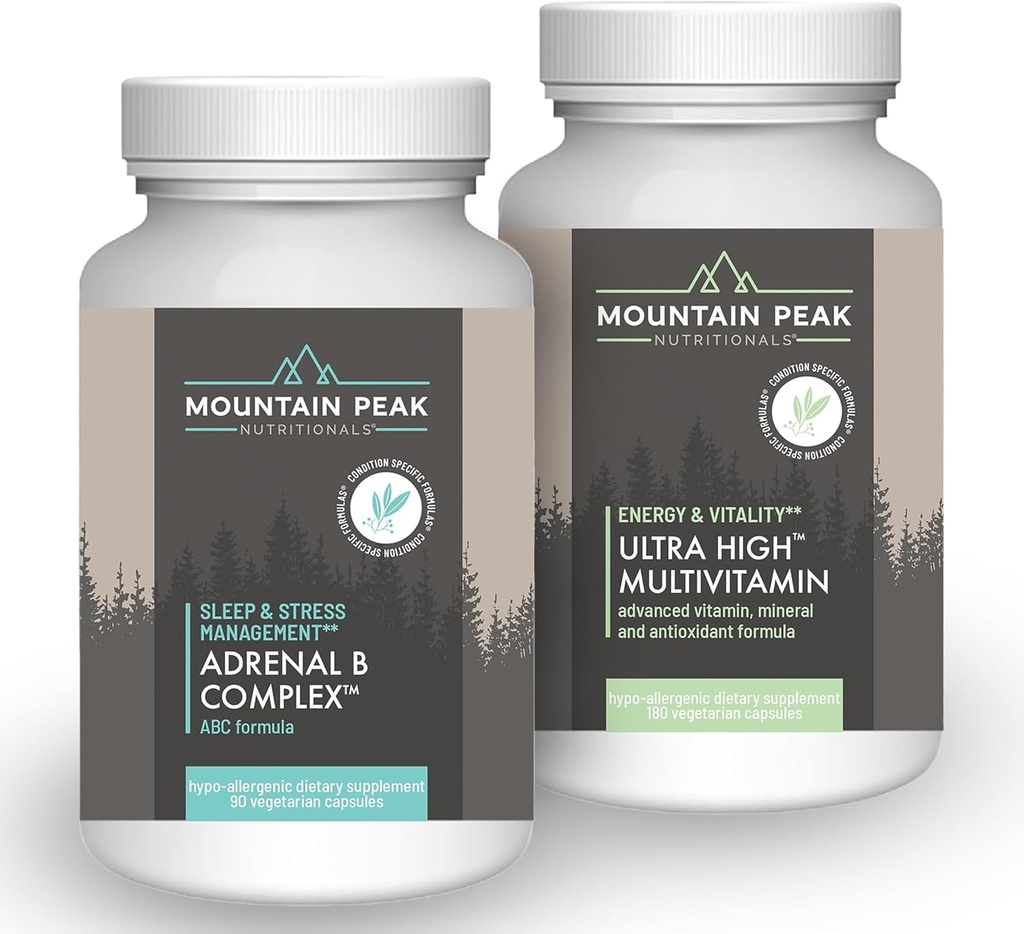 Dağ Peak Beslenmeleri Adrenal B Complex & Ultra High Multivitamin Combo Pack - Vitamin, Multi-Mineral, & Adaptogen Support - B Vitaminleri, Probiyotikler, & Essential Nutrients - 90 & 180 Vegetarian Ca