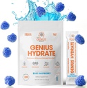 The Genius Brand - Genius Hydrate Stick Pack Powder Mix – Μπλε Βατόμουρο Γεύση, Φυσικό Ηλεκτρόλυτο Αναμνηστικό με Καρύδα Νερό & Κάλιο για Ultimate Ενυδάτωση - 20 Πακέτα