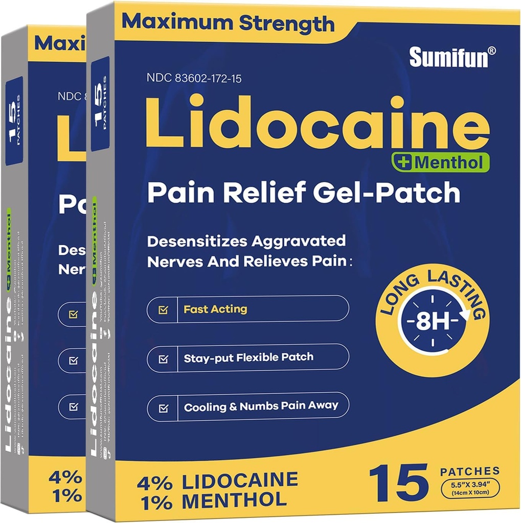 Sumifun % 4 Lidokay Patches Plus% Menthol - 30 Konts En Güçlü OTC Ağrısı Ache StiffBoy Ortak Ağrı Kas Soreness Topical Analgesic