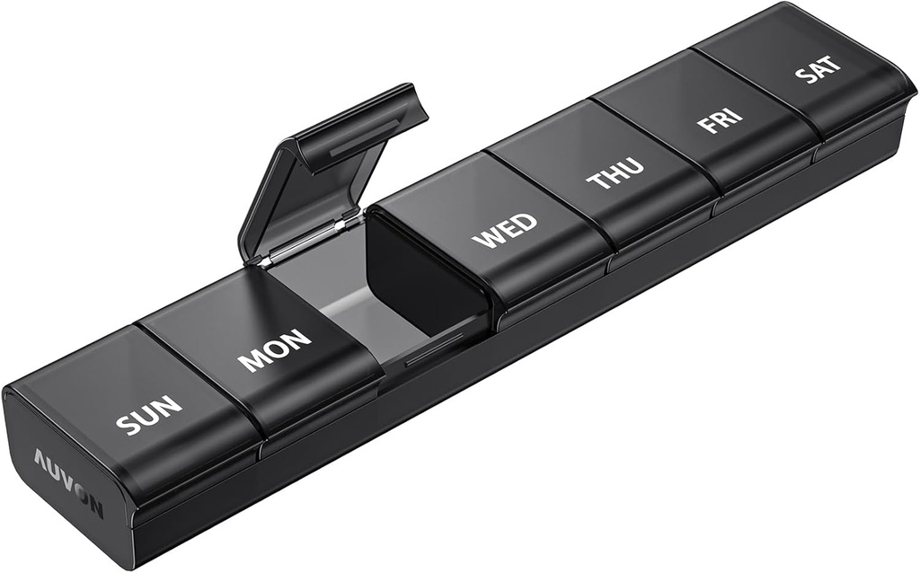 AUVON Weekly Pill Organizer with EffortlessOpen Design, Arthritis Friendly Pill Box, Faraday-Free Pill Organizer 7 Gün, Cute & Portre Pill Case for Vitamins, Supplements and Drugs