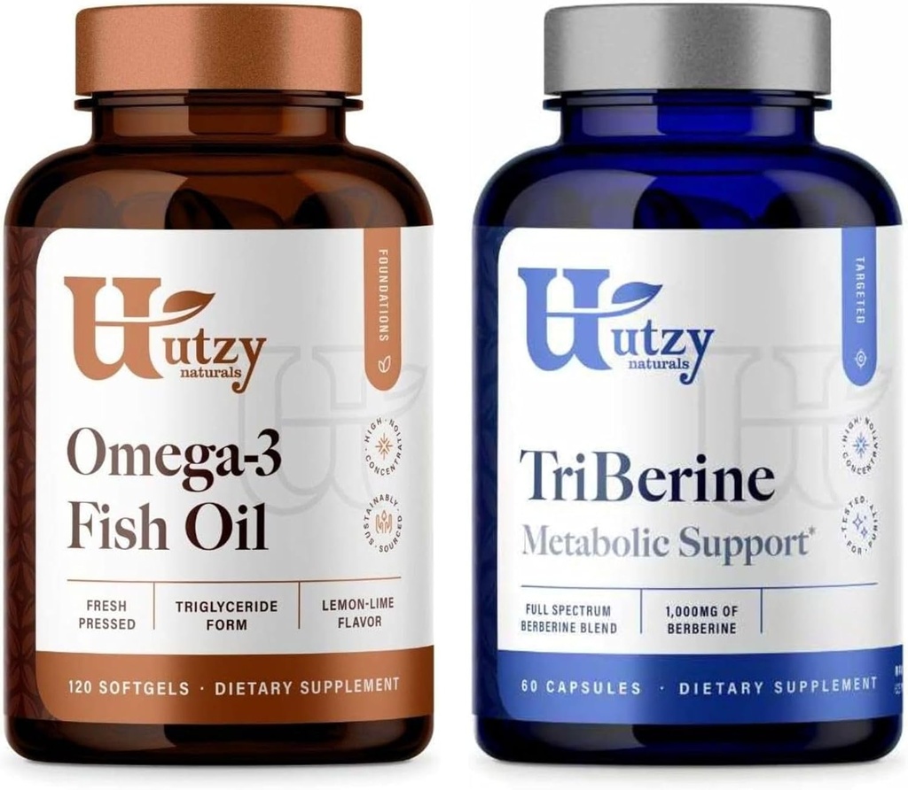 Utzy Naturals Omega 3 Fish Oil 60 Softgels Lemon-Lime Flavor ve TriBerine