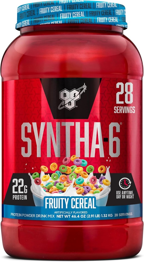 BSN SYNTHA-6 Premium Protein Tozu 6g of Fiber, Whey proteini, Micellar Casein, Milk Protein Isolate, 5g Fat, Fruity Cereal, 28 Hizmet (Pazar Mayıs Vary)