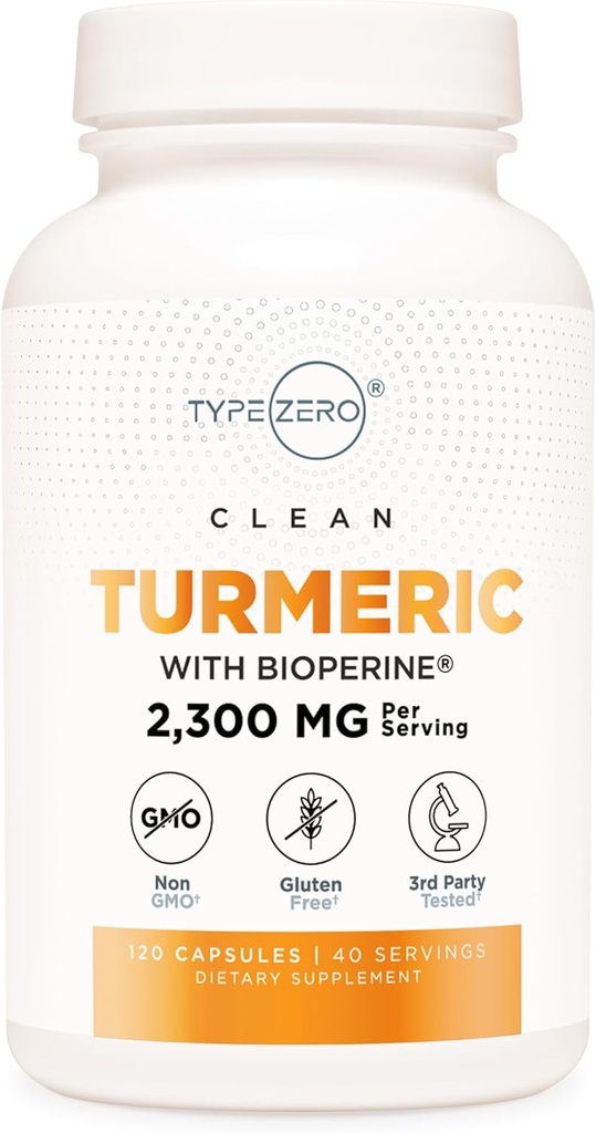 Tip Zero Turmeric with Bioperine (120 Capsules) (2300 mg per Service) - GMO Free, Gluten Free, 3rd Party Tested