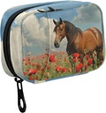 Fustylead Mane Horse Walking in Poppy Flower Field Pill Organizer Case with Zipper 2 φορές μια μέρα για τη βιταμίνη και συμπλήρωμα, 7 ημέρα Travel Organizer Ιατρική περίπτωση