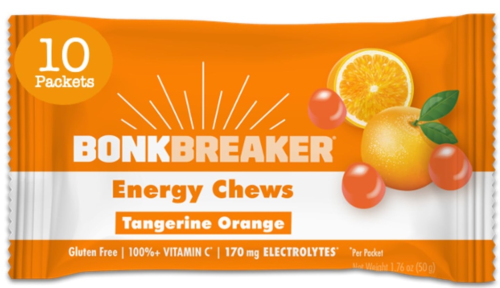 Bonk Breaker Energy Chews, Dairy-Free, Gluten-Free Materialss to provide Quick Energy and Focus, 1 Box of 10 Packets, Tangerine Orange