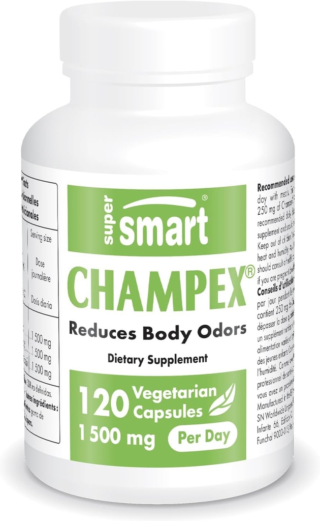 Supersmart - Champex Mushroom (Agaricus Bisporus Extract) günde 1500 mg - Body Odor & Bad Breath Supplement - İç Deodorizer | Non-GMO & Gluten Free - 120 Vegetarian Capsules