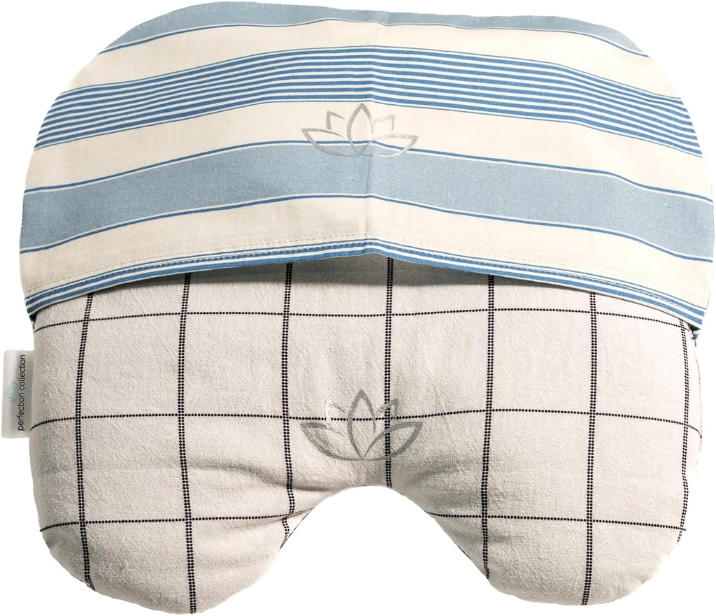 Migraine Relief Eye Pillow Maskes with Bonus Washable Cover: Flaxseed Hot and Cold Pain Relief Therapy (Adult, White ve Black, Blue ve Ivory Stripe) için Dolduruldu.