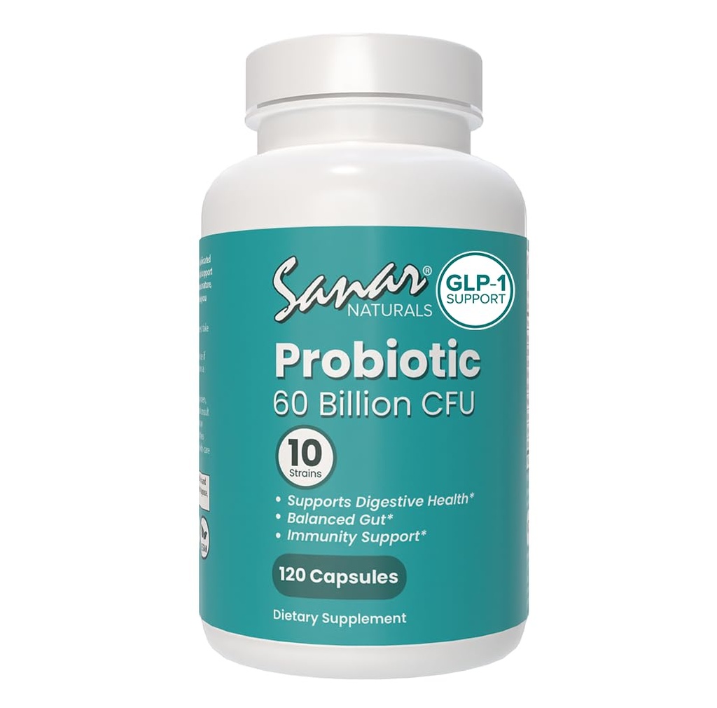 Sanar Naturals Probiotics 60 Billion CFU – GLP-1 Support, Digestive & Gut Health - Probiotics for Women and Men - Vegan, Non-GMO, Gluten Free, 120 Capsules