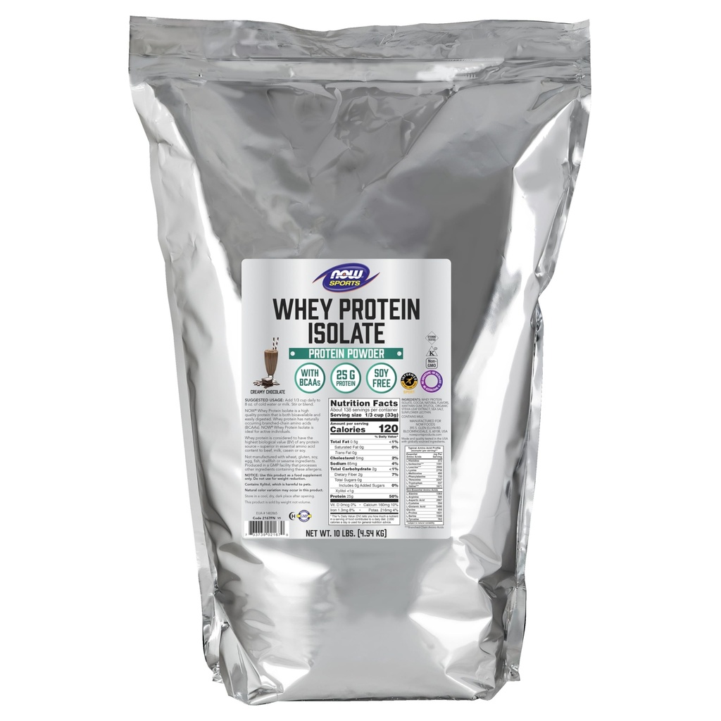 Τώρα τρόφιμα Αθλητική Διατροφή, Whey Protein Isolate, 25 g Με BCAAs, κρεμώδη σκόνη σοκολάτας, 10-Pound
