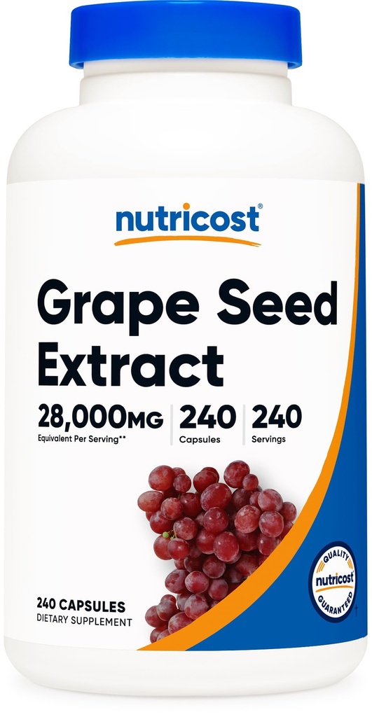 Nutricost Grape Tohum 28,000 mg, 240 Capsule - Non-GMO, Gluten Free, Vegetarian Friendly