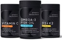Spor Araştırmaları 1250 mg Omega 3 Burpless Fish Oil - Wild Alaskan Pollock - (90 Count), Yüksek Potency Vegan C 1000 mg (240 Kont) + Vegan 5000iu Vitamin D 100 Ck7 Vitamin K (60 Kont)