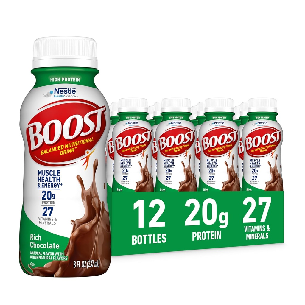 BOOST Yüksek Protein Dengeli Beslenme İçmeye Hazır, Zengin Çikolata, 8 FL OZ (Pazar 12)