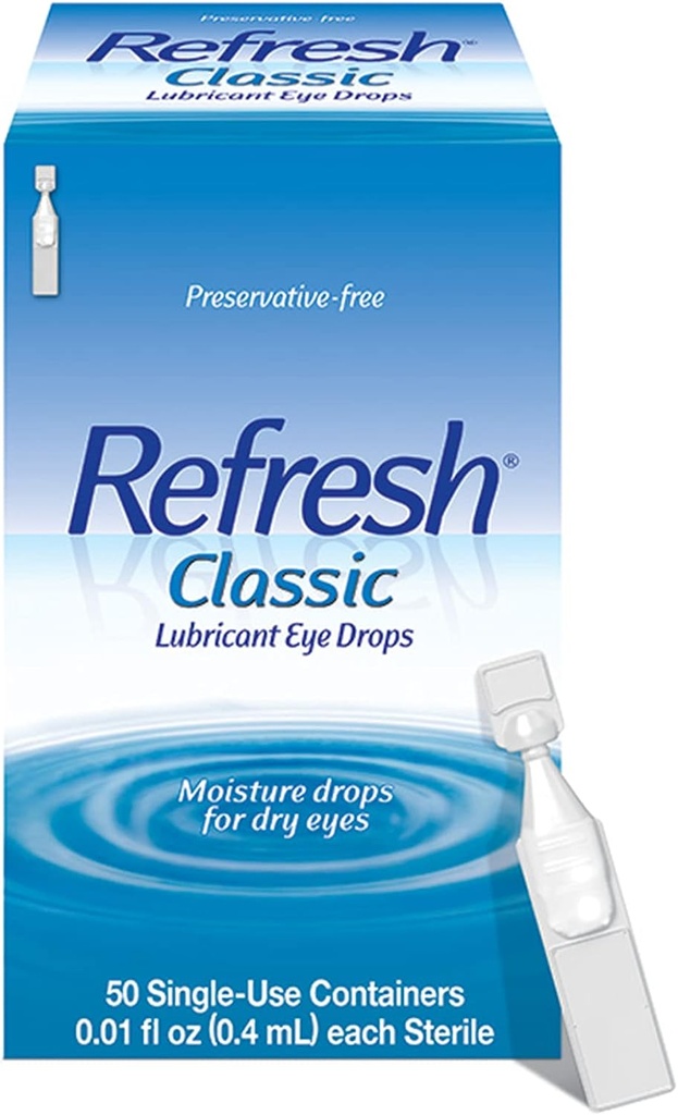 Klasik Lubricant Eye Drops, Preservative-Free,0.01 Fl Oz Single-Use Containers, 50 Count, 1 Paket, Ambalaj Vary