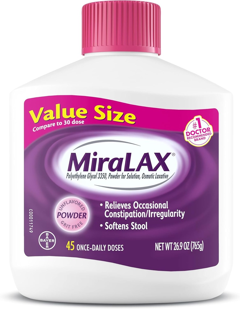 MiraLAX Laxative Toz, Yetişkinler için Nazik Müdahale Yardımı, Stool Softener PEG 3350, Nonstimulant Laxative, No Harsh Side Effects, Edwintic Laxative, 45 Dose