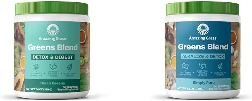 Amazing Grass Greens Blend Detox & Digest & Greens Blend Alkalize & Detox