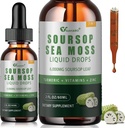Soursop Graviola Liquid Drops with Sea Moss, Vitamins B6 & C, çinko, Turmeric & Black Pepper - Natural Soursop Leaf Extract for Immune Support - Vegan, Non-GMO, Gluten Free, 2 Fl Oz