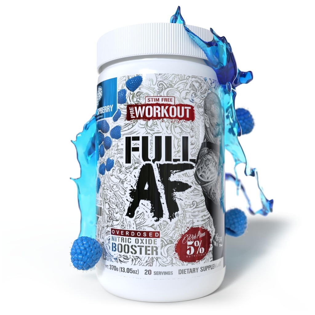 5 Beslenme FullAF Pre-Workout | Stim-Free with Massive Pumps | L-Citrulline, L-Taurine, GlycerSize | 13.05 oz (Mavi Raspberry)