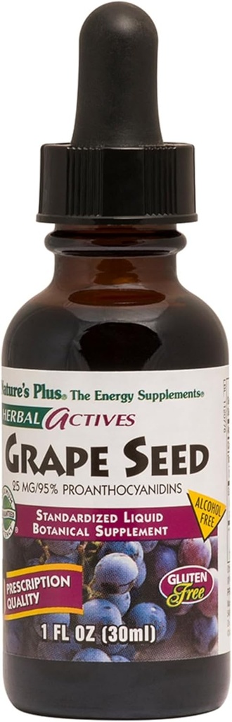 Natures Plus Herbal Actives Grape Tohum 25 mg Sıvı Suspension - Vegan Drops, 1 fl oz - Vegetarian, Gluten-Free - 30 Hizmet