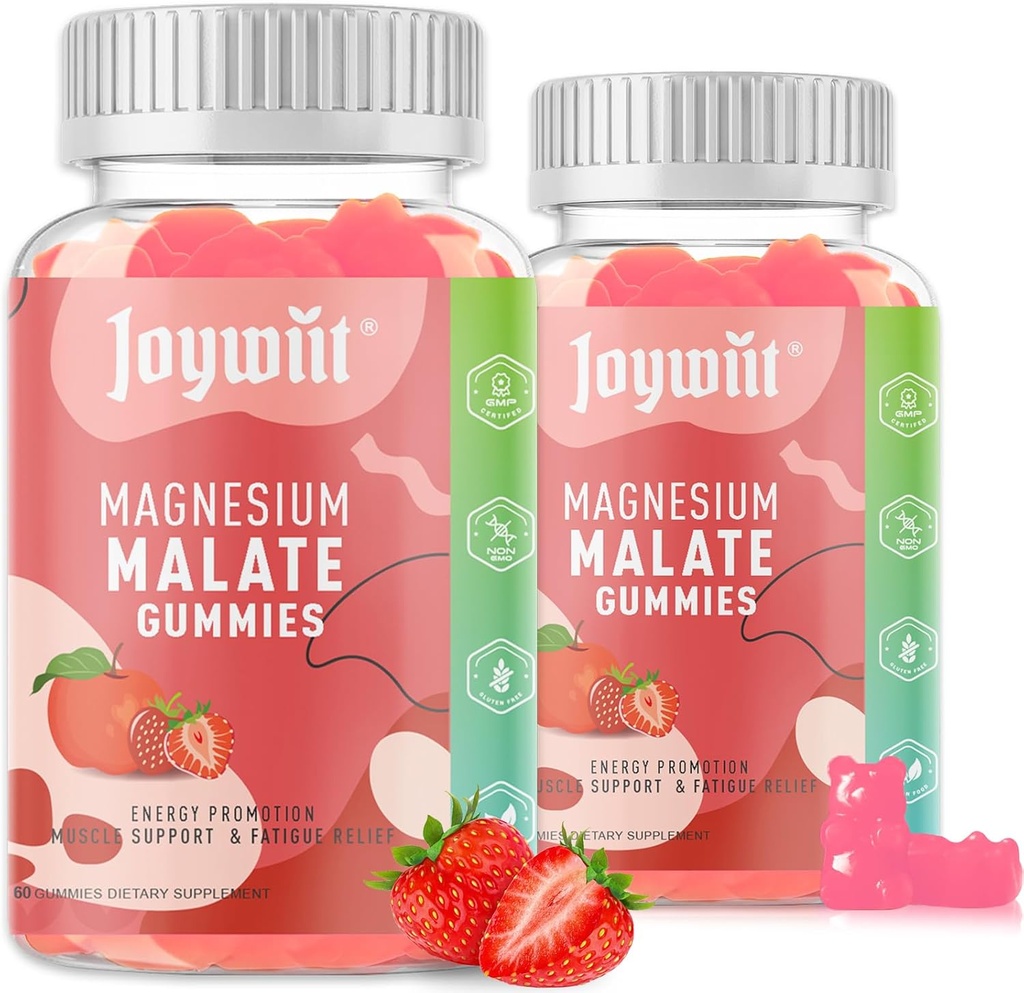 Magnezyum Malate Gummies 1000 mg | Malate Supplement with L-Theanine, CoQ10 & Vitamin B6 | Yüksek Potency Relief & Muscle Support | Non-GMO, Vegan, Gluten-Free | 120 Gummies