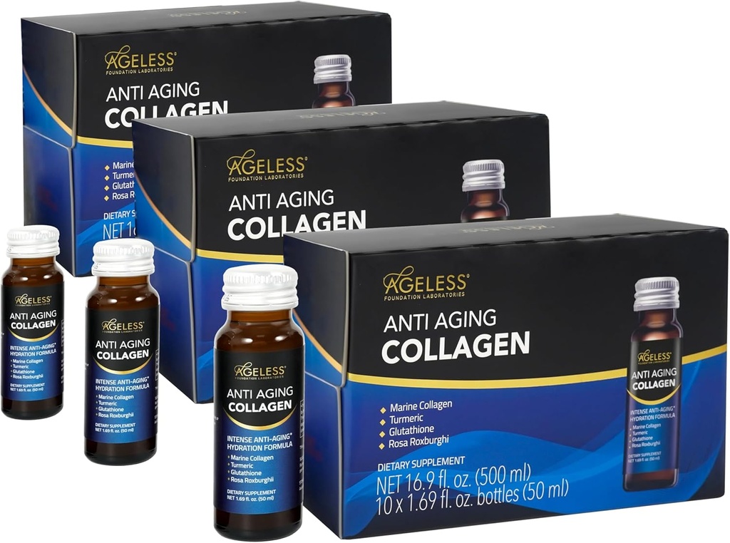 Men & Women için yaşsız Ultra Anti Aging Liquid Collagen, Marine Collagen, Turmeric, Glutathione ve Rosa Roxburghii, Multi Vitamins, Skincare, Hydrating & Revitaling Formula - 50 ml (30 Count)