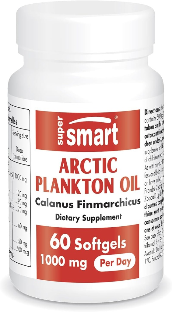 Supersmart - Arctic Plankton Oil 1000 mg per Day (Patented) - Balık ve Krill Oil Supplement - Omega-3 Fatty Acids, EPA, DHA & SDA | Non-GMO & Gluten Free - 60 Softgels