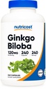 Nutricost Ginkgo Biloba 120mg, 240 Capsules - Ekstra Kuvvetli Ginkgo Biloba Türleme - Gluten Free & Non-GMO