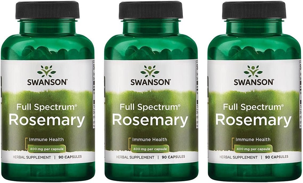 Swanson Full Spectrum Rosemary - Herbal Supplement Immune Health Support - Doğal Formula Vücut ve Destek Genel Wellness'i Korumaya Yardımcı Olmak - (90 Capsules, 400 mg Her) 3 Pack