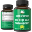 Ultra High Strength 4-In-1 Super Berberine Patented GlucoVantage + Wild Bitter Melon + Cinnamon Ekstraksiyon + Kromium Picolinate Vegan Capsules. After-Meal Spikes ve Energy