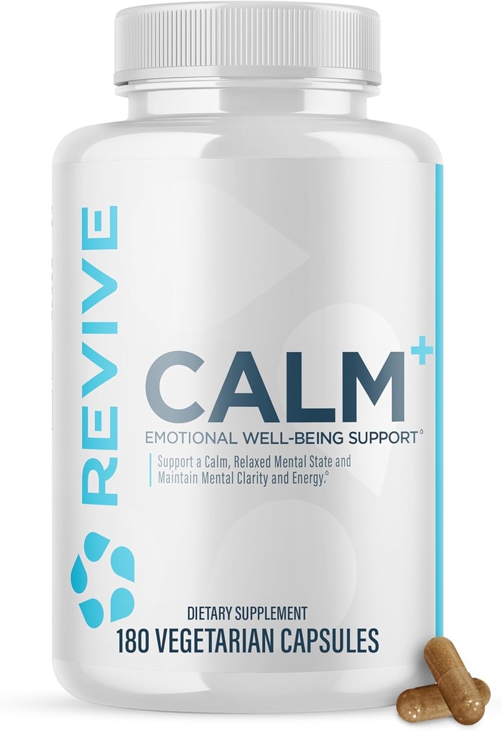 Revive MD Calm, Duygusal Well-Being Support Supplement - Erkekler ve Kadınlar için Stres Yönetimi - MoodBoost Supplement L-Theanine, GABA & 5-HTP (180 Capsules, 30 Hizmet)
