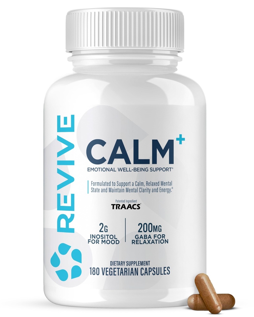 Revive MD Calm, Emational Well-Being Support Supplement - Διαχείριση Στρες για Άνδρες & Γυναίκες - Mood Enhancement Supplement Promotes Relaxation with L-Theanine, GABA & 5-HTP (180 Κάψουλες, 30 Υπηρεσίες)