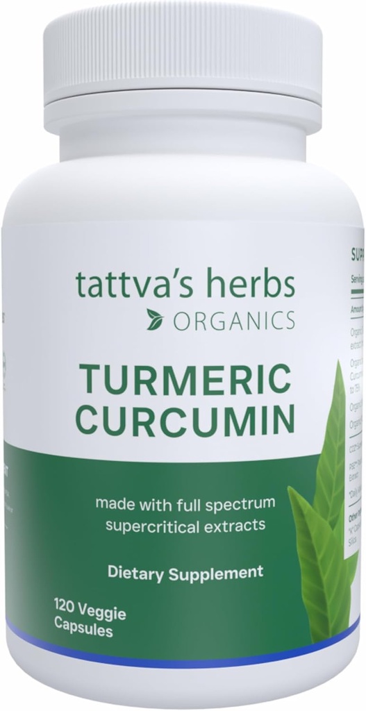 Tattva'nın Herbs Turmeric Curcumin 500 mg, Antioksi Desteği için Herbal Supplement, Turmeric Curcumin with Black Pepper for Advanced Abxia, 1 Pack, 120 Veggie Capsules