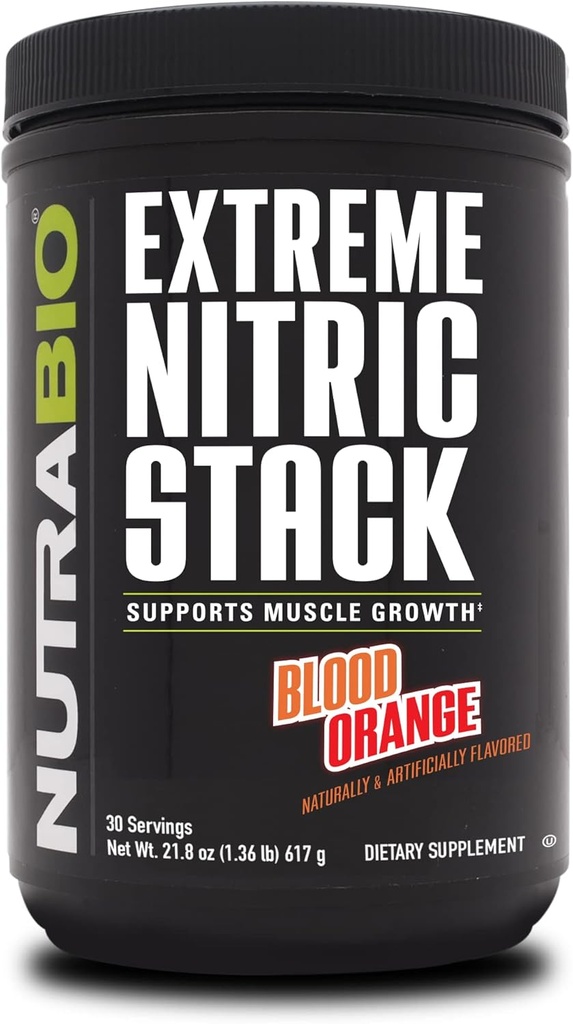 NutraBio Extreme Nitric Stack, Nitrik Çimento ve Hücre Formula- 30 Hizmeti (Kan Orange)