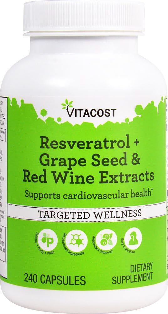 Vitacost Resveratrol + Grape Tohum ve Kırmızı Şarap Türleri - 240 Capsules