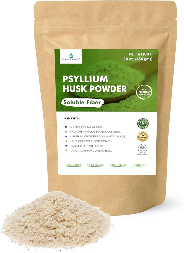 Cosmic Element 100% Saf Psyllium Husk Toz Organik - Düzenlilik ve Keto | Pluten-Free Bread için Tamamen Zemin Fiber Tamamı - 16 oz