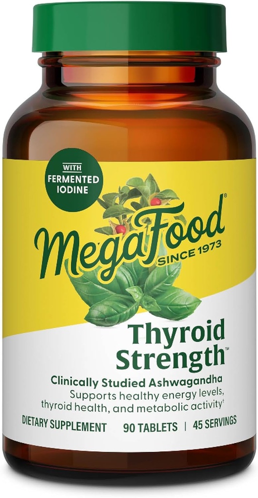 MegaFood Thyroid Strength - Mineral Supplement- Thyroid Support for Women with Ashwagandha, Zinc, Selenium, Copper, Iodine & L-Tyrosine - 90 Tabs (45 Servings)