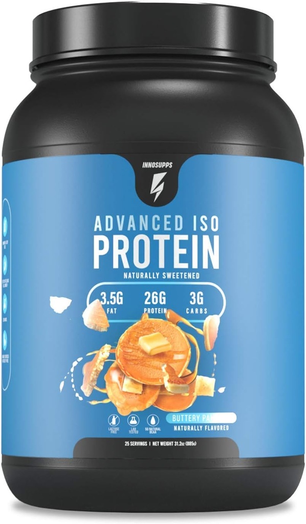 InnoSupps Advanced Iso protein | 100% Whey Isolate protein Toz | Yapay Tatlıcılar / Low Fat, Low Carbs | 25g of Protein | Hormon Ücretsiz, Gluten Free, Soy Free | (Buttery Pancake)