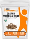 BulkSupplements.com Organik Valerian Extract Toz - Valerian Root, Herbal Supplement - Gluten Free, 1g per Service, 500g (1.1 lbs) (Pack of 1)