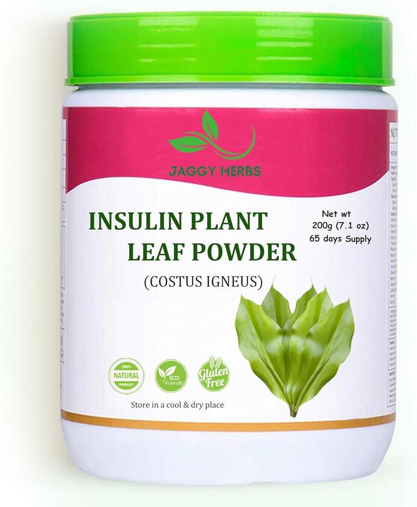 Generic JAGGY Natural Insulin Plant Leaf Powder (Costus Igneus) 200g(7.1 oz) Natural Supplement Insulin Plant Powder (65 Day Supply)