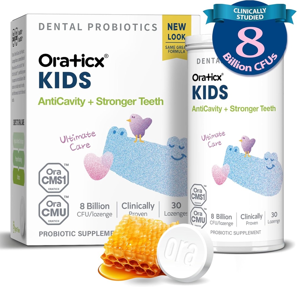 OraTicx Kids Diş Probiyotikleri Anti-Cavity + Sağlıklı Dişler ve Gums, Oral Sağlık Için 8 Milyar CFU Probiyotikleri, Yogurt Flavor 1-PKK
