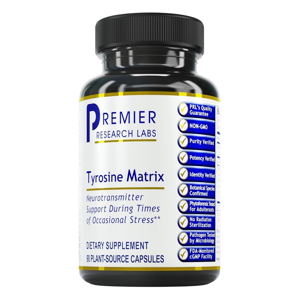 Premier Research Labs Tyrosine Matrix - L Tyrosine συμπλήρωμα, L-τυροσίνη 944mg κάψουλες για ενήλικες, Amino Acid χάπια με Red Algae & Rhodiola Rosea - 90 κάψουλες χορτοφάγων