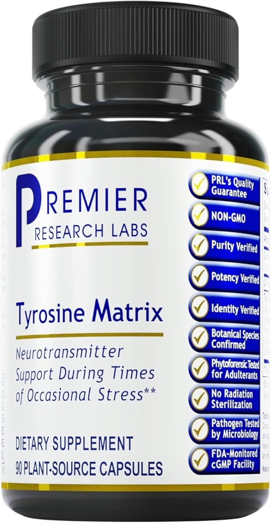 Premier Research Labs Tyrosine Matrix - L Tyrosine Supplement, L-tyrosine 944 mg Capsules for Yetişkinler, Andro Pills with Red Algae & Rhodiola Rosea - 90 Vegetarian Capsules